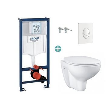 Set rezervor Grohe Rapid SL cu clapeta Skate Air alba si vas wc Grohe Bau Ceramic Rimless capac soft close