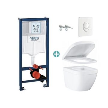 Set rezervor Grohe Rapid SL cu clapeta Skate Air alba si vas wc Grohe Euro Ceramic Compact Triple Vortex capac soft close