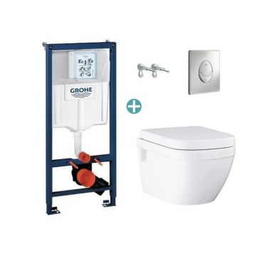 Set rezervor Grohe Rapid SL cu clapeta Skate Air crom si vas wc Grohe Euro Ceramic Rimless prindere la vedere capac soft close