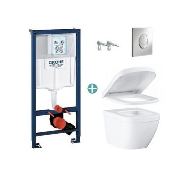 Set rezervor Grohe Rapid SL cu clapeta Skate Air crom si vas wc Grohe Euro Ceramic Triple Vortex capac soft close