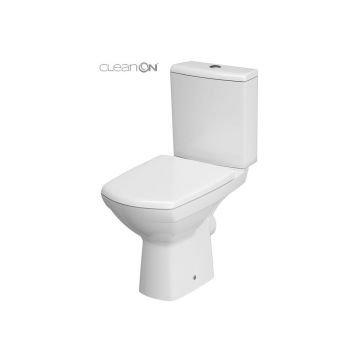 Set vas WC pe pardoseala Cersanit Carina New Clean On cu rezervor si capac alb
