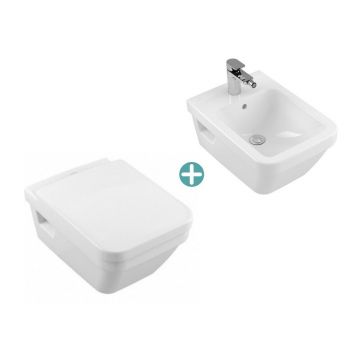 Set vas wc suspendat cu capac soft close si bideu suspendat Villeroy&Boch Architectura dreptunghiular