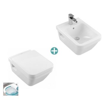 Set vas wc suspendat cu capac soft close si bideu suspendat Villeroy&Boch Architectura dreptunghiular DirectFlush