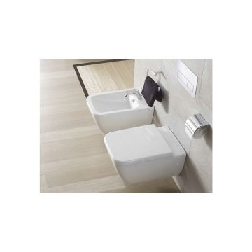 Set vas WC suspendat Gala Emma Square Rimless cu capac softclose alb si bideu