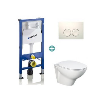 Set vas wc suspendat Rak Ceramics Morning cu capac si rezervor cu clapeta alba Geberit Delta