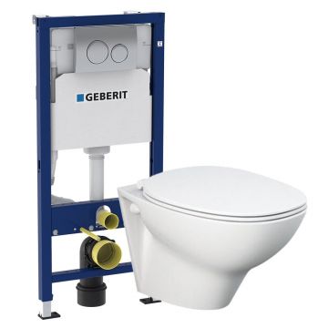 Set vas wc suspendat Rak Ceramics Morning cu capac si rezervor cu clapeta crom Geberit Delta