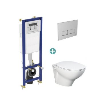 Set vas wc suspendat Rak Ceramics Morning cu capac si rezervor cu clapeta crom Ideal Standard