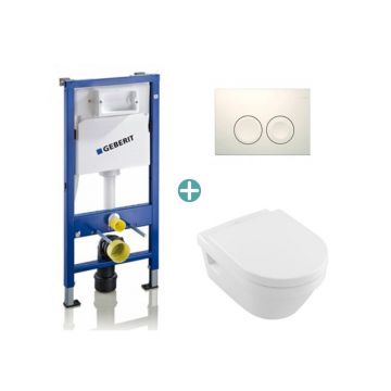Set vas wc suspendat Villeroy&Boch Arhitectura cu capac si rezervor cu clapeta alba Geberit Delta Set vas wc suspendat Villeroy&Boch Arhitectura cu capac si rezervor cu clapeta alba Geberit Delta