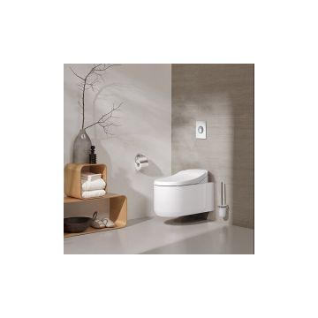 Set complet Grohe Sensia Arena vas WC suspendat, clapeta Nova crom, capac inchidere lenta si bideu electric, rezervor Grohe Rapid SL, kit spalare automata