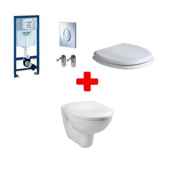 Set PROMO vas wc cu capac Rak Ceramics Karla si rezervor incastrat Grohe clapeta crom