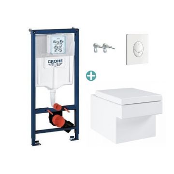 Set rezervor Grohe Rapid SL cu clapeta Skate Air alba si vas wc Grohe Cube Ceramic Triple Vortex PureGuard capac soft close