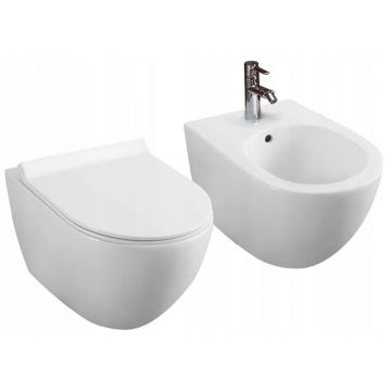Set vas wc suspendat cu capac slim sofclose si bideu Rea Carlo Mini N rimless