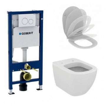 Set vas Wc Ideal Standard Tesi Aquablade+Capac soft-close+Rezervor Geberit Duofix Delta Plus+set de fixare+Clapeta Delta 21 Crom