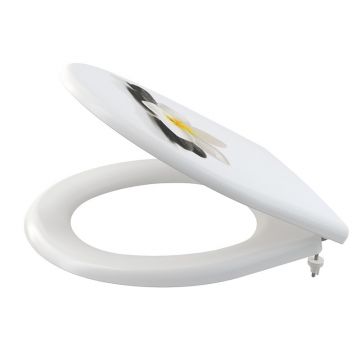 Capac WC, Alcadrain, universal, soft close, duroplast, cu motiv floare, alb