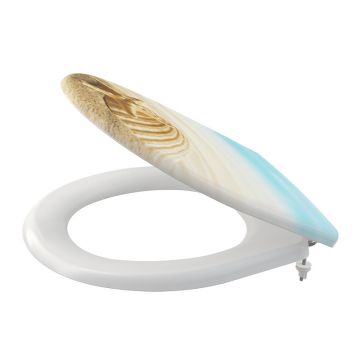 Capac WC, Alcadrain, universal, soft close, duroplast, cu motiv scoică, alb