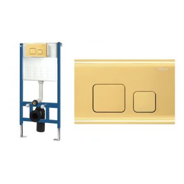 Set cadru pentru WC suspendat şi clapetă acționare tip F aurie