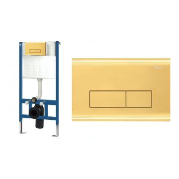 Set cadru pentru WC suspendat şi clapetă acționare tip H aurie