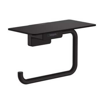 Suport hartie igienica, Hansgrohe, AddStoris, cu polita, negru mat