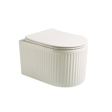 Vas WC Porto, montaj suspendat, din ceramica sanitara, quick release, tornado si soft close, alb lucios cu riflaje, Elysium Vas WC Porto, montaj suspendat, din ceramica sanitara, quick release, tornado si soft close, alb lucios cu riflaje, Elysium