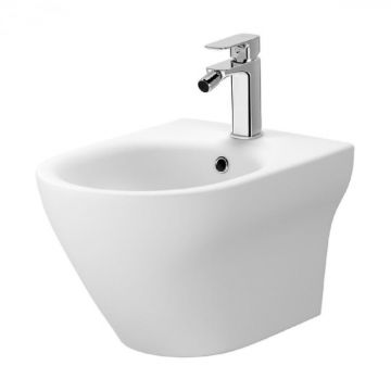 Bideu suspendat oval cu preaplin, alb mat, Cersanit Larga