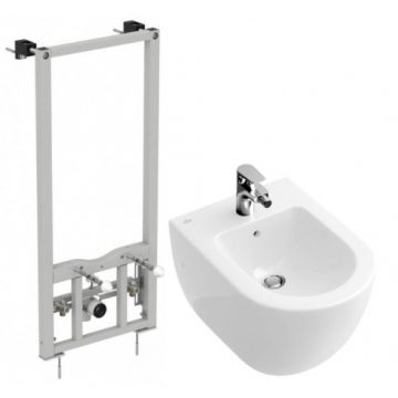 Set bideu Villeroy-Boch Subway 2.0 suspendat + cadru bideu incastrat Ideal Standard - Montaj suspendat