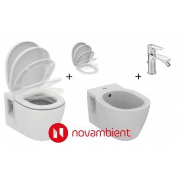 Set vas Wc Connect + capac cu inchidere lenta + bideu + baterie bideu - Montaj suspendat