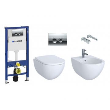 Set vas Wc Geberit Acanto suspendat cu capac soft-close si rezervor incastrat Delta - Montaj suspendat