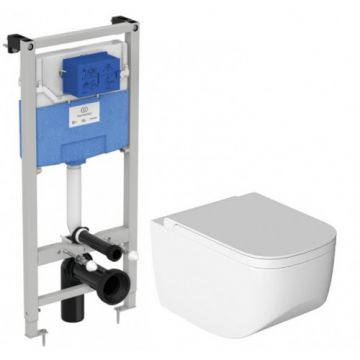 Set vas Wc Hatria Next Pure Rim suspendat cu capac soft-close si rezervor - Montaj suspendat