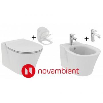Set vas Wc Ideal Standard Connect Air Aquablade + capac Connect Air slim cu inchidere lenta + bideu Connect Air cu baterie - Montaj suspendat
