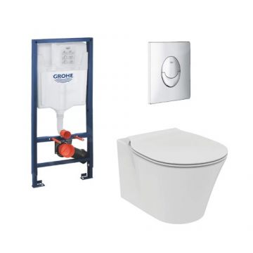 Set vas Wc Ideal Standard Connect Air + Capac slim + Rezervor incastrat Grohe Rapid SL + clapeta Skate Air crom si set fixare - Montaj suspendat