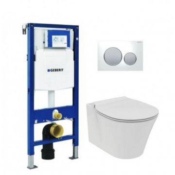 Set vas Wc Ideal Standard Connect Air cu capac si rezervor incastrat Geberit Duofix Sigma cu clapeta - Montaj suspendat
