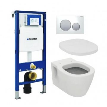 Set vas Wc Ideal Standard Connect cu capac si rezervor incastrat Geberit Duofix Sigma cu clapeta - Montaj suspendat