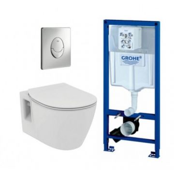 Set vas Wc Ideal Standard Connect cu capac si rezervor incastrat Grohe Rapid SL cu clapeta Skate Air - Montaj suspendat