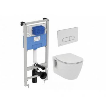 Set vas Wc Ideal Standard Connect cu capac si rezervor incastrat Prosys cu clapeta Oleas M1 crom - Montaj suspendat