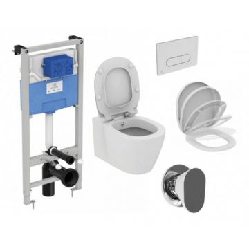 Set vas Wc Ideal Standard Connect cu functie bideu + capac soft-close + rezervor incastrat Prosys cu clapeta si baterie OM646 - Montaj suspendat
