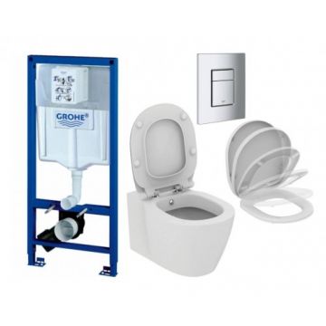 Set vas Wc Ideal Standard Connect cu functie de bideu+capac soft-close +rezervor incastrat Grohe Rapid SL +clapeta Skate Cosmo - Montaj suspendat