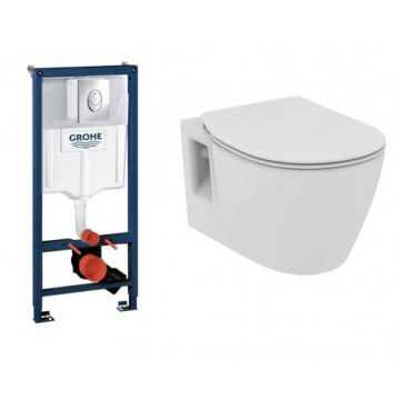Set vas Wc Ideal Standard Connect suspenda cu rezervor incastrat Grohe Rapid SL si clapeta Skate Air crom - Montaj suspendat