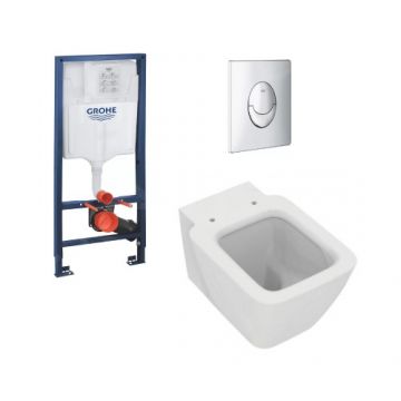 Set vas Wc Ideal Standard Strada II + Rezervor incastrat Grohe Rapid SL cu clapeta Skate Air crom si set fixare - Montaj suspendat