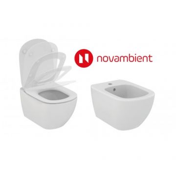 Set vas Wc Ideal Standard Tesi AquaBlade + capac slim Tesi cu inchidere lenta + bideu Tesi - Montaj suspendat
