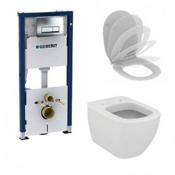 Set vas Wc Ideal Standard Tesi Aquablade+Capac soft-close+Rezervor Geberit Duofix Delta Plus+set de fixare+Clapeta Delta 50 Crom - Montaj suspendat