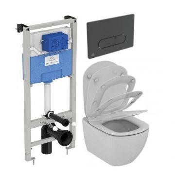 Set vas Wc Ideal Standard Tesi Aquablade + capac soft-close + rezervor incastrat Prosys 120+ clapeta Oleas M1 neagra - Montaj suspendat