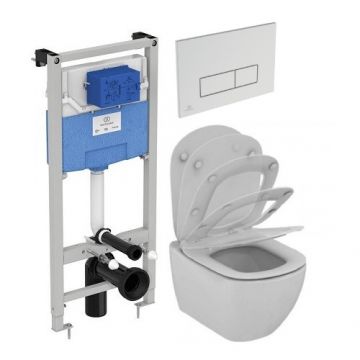 Set vas Wc Ideal Standard Tesi Aquablade + capac soft-close + rezervor incastrat Prosys 120+ clapeta Oleas M2 crom - Montaj suspendat
