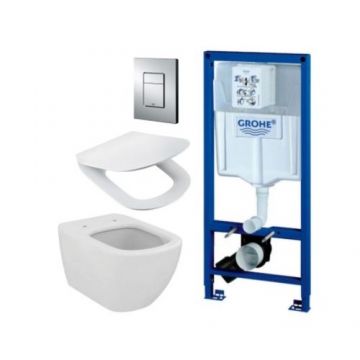Set vas Wc Ideal Standard Tesi Aquablade cu capac slim si rezervor incastrat Grohe Rapid SL cu clapeta - Montaj suspendat