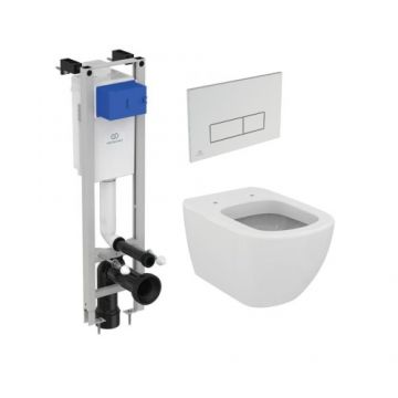 Set vas Wc Ideal Standard Tesi AquaBlade + Rezervor Eco + clapeta crom Oleas M2 dual-flush - Montaj suspendat