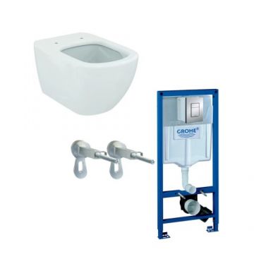 Set vas Wc Ideal Standard Tesi Aquablade + Rezervor incastrat Grohe Rapid SL cu clapeta Skate Cosmo crom si set fixare - Montaj suspendat