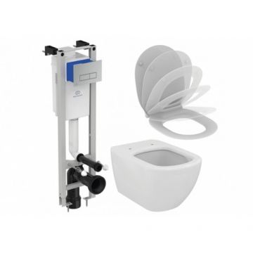 Set vas Wc Ideal Standard Tesi Aquablade suspendat + capac soft-close + rezervor incastrat Prosys + clapeta Oleas M2 crom - Montaj suspendat