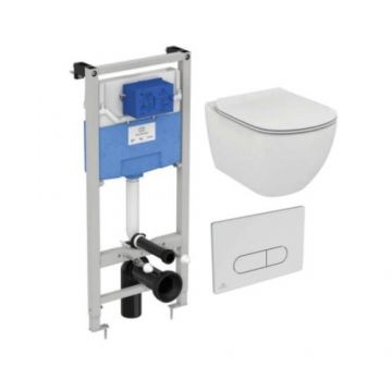 Set vas Wc Ideal Standard Tesi cu capac slim si rezervor incastrat Prosys cu clapeta Oleas M1 crom - Montaj suspendat