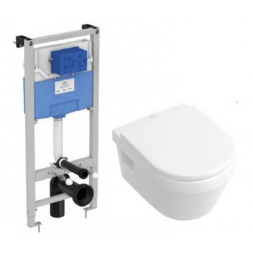 Set vas Wc Villeroy & Boch Omnia Architectura DirectFlush suspendat cu capac soft-close si rezervor Ideal Standard - Montaj suspendat