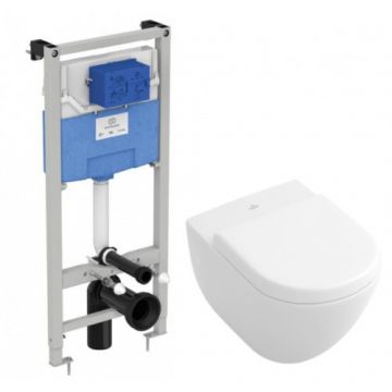 Set vas Wc Villeroy & Boch Subway 2.0 cu Direct Flush suspendat cu capac soft-close si rezervor Ideal Standard - Montaj suspendat