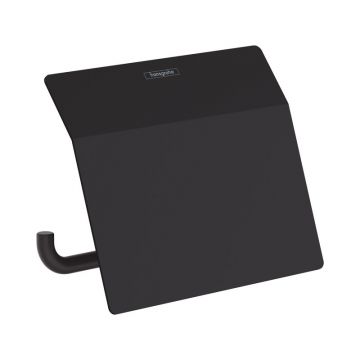 Suport hartie igienica cu capac Hansgrohe, AddStoris, negru mat